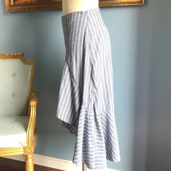 Gray striped asymmetric ruffled maxi 1/4 side zip trendy fall skirt size S - Picture 3 of 10